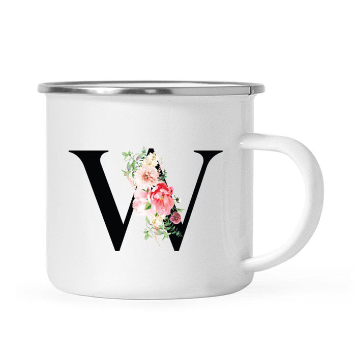 Blush Floral Monogram Campfire Coffee Mug-Set of 1-Andaz Press-Letter W-