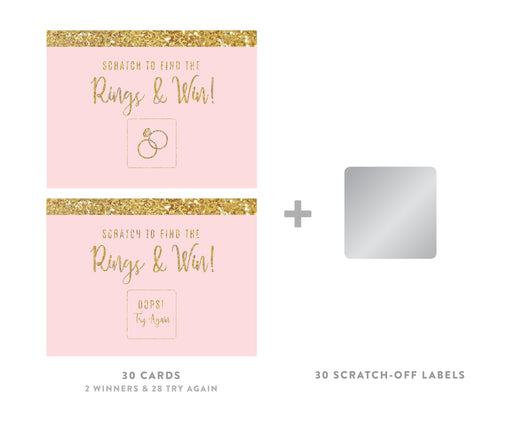 Blush Pink Gold Glitter Print Wedding Bridal Shower Game Scratch Cards-Set of 30-Andaz Press-