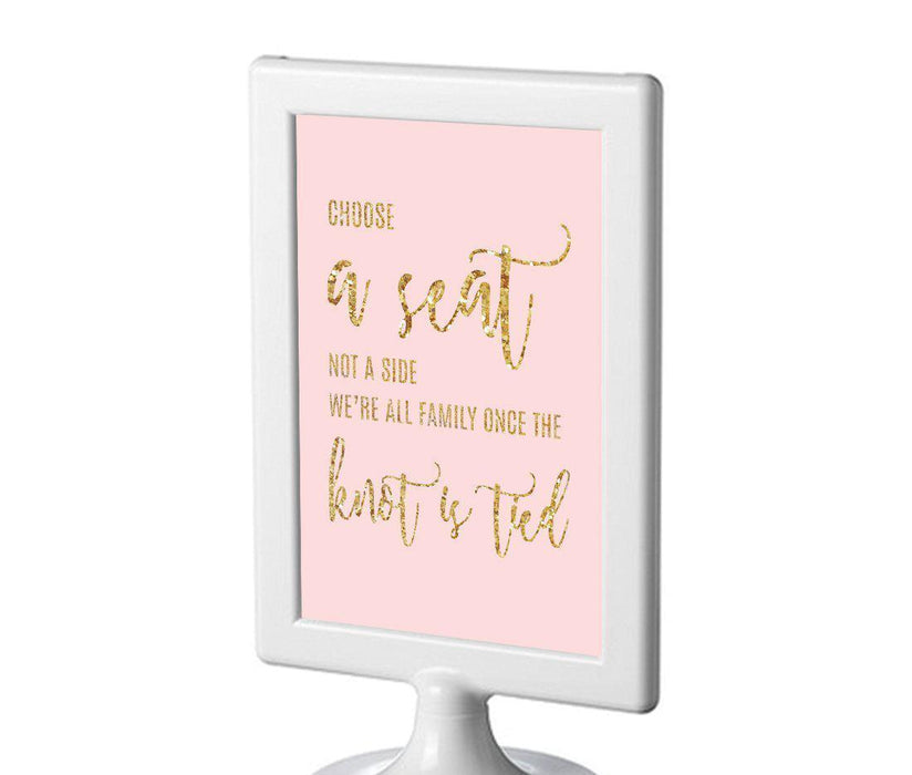 Blush Pink Gold Glitter Print Wedding Framed Party Signs-Set of 1-Andaz Press-Choose A Seat, Not A Side-