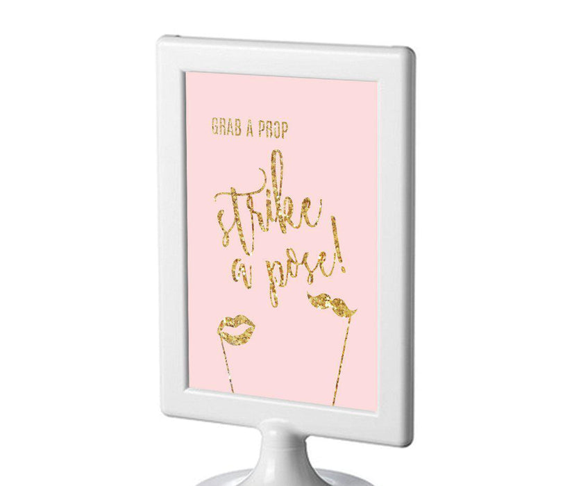 Blush Pink Gold Glitter Print Wedding Framed Party Signs-Set of 1-Andaz Press-Grab A Prop & Strike A Pose-