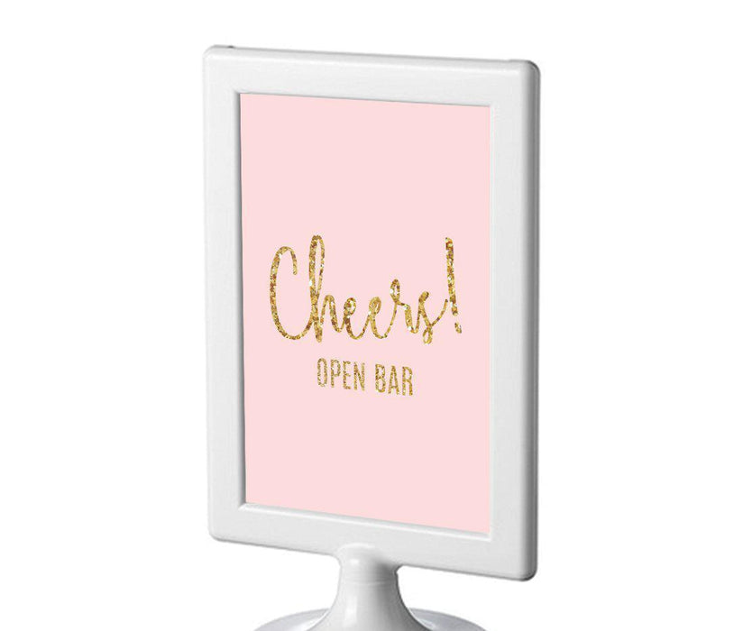 Blush Pink Gold Glitter Print Wedding Framed Party Signs-Set of 1-Andaz Press-Open Bar Cheers!-
