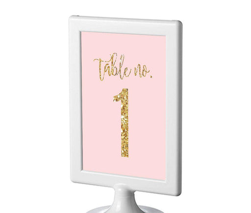Blush Pink Gold Glitter Print Wedding Framed Table Numbers-Set of 8-Andaz Press-1-8-