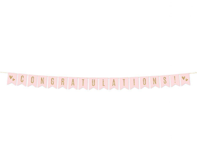 Blush Pink Gold Glitter Print Wedding Hanging Pennant Banner with String-Set of 1-Andaz Press-Bride To Be-