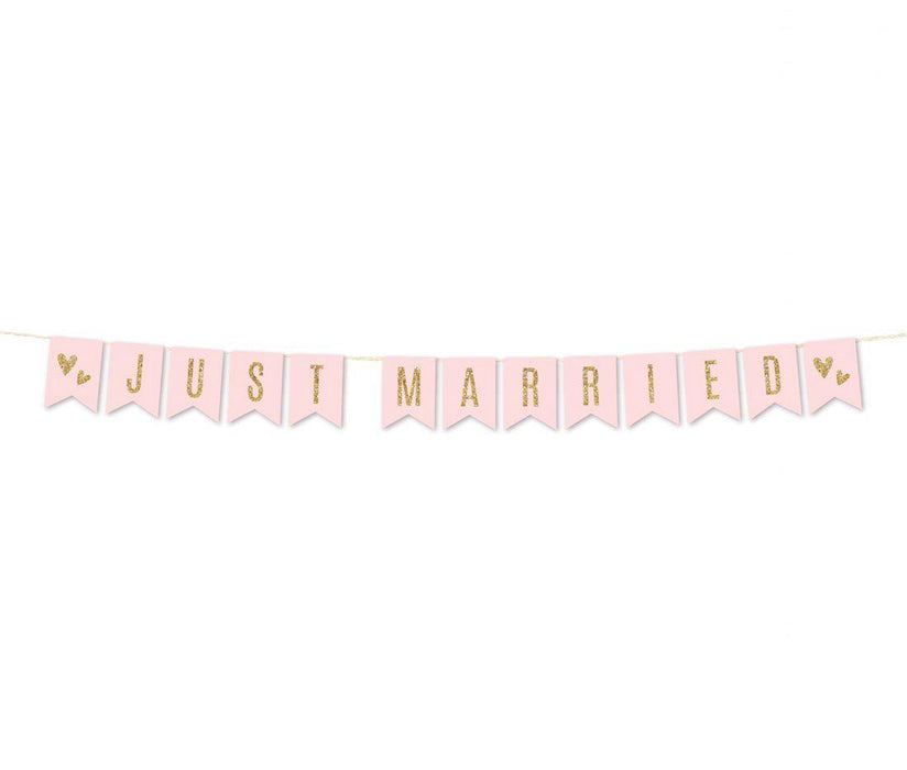 Blush Pink Gold Glitter Print Wedding Hanging Pennant Banner with String-Set of 1-Andaz Press-Just Married-