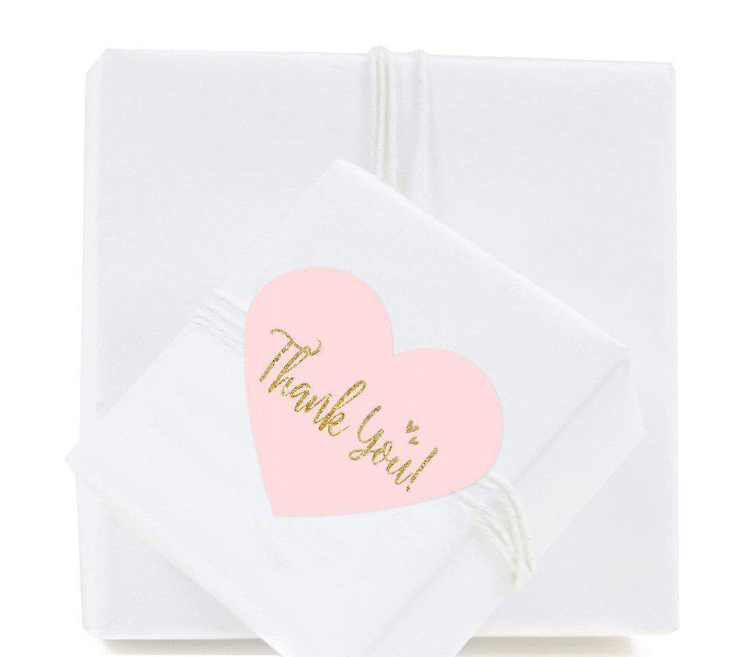 Blush Pink Gold Glitter Print Wedding Heart Label Thank You Stickers-Set of 75-Andaz Press-