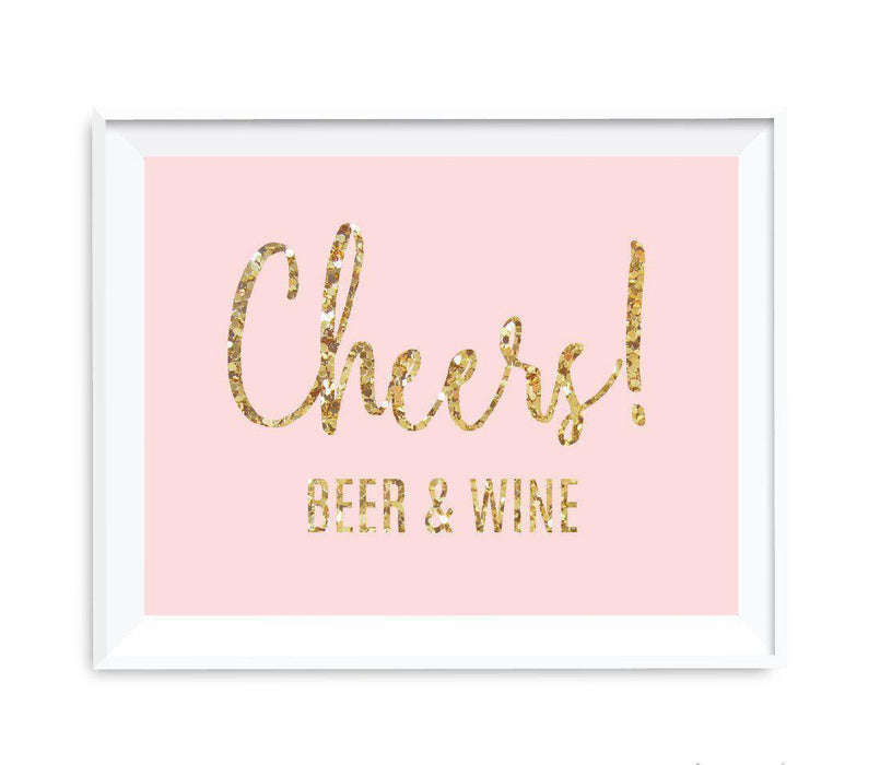 Blush Pink Gold Glitter Print Wedding Party Signs-Set of 1-Andaz Press-Beer & Wine-