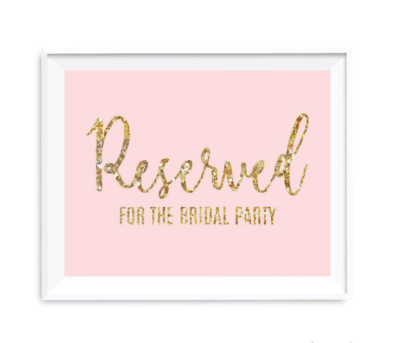 Blush Pink Gold Glitter Print Wedding Party Signs-Set of 1-Andaz Press-Reserved For The Bridal Party-