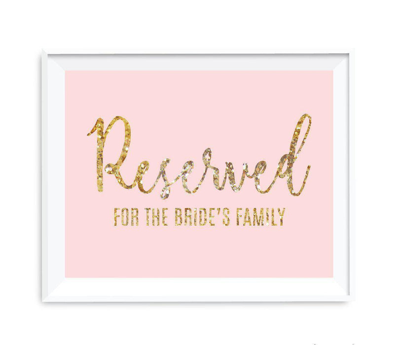 Blush Pink Gold Glitter Print Wedding Party Signs-Set of 1-Andaz Press-Reserved For The Bride's Family-