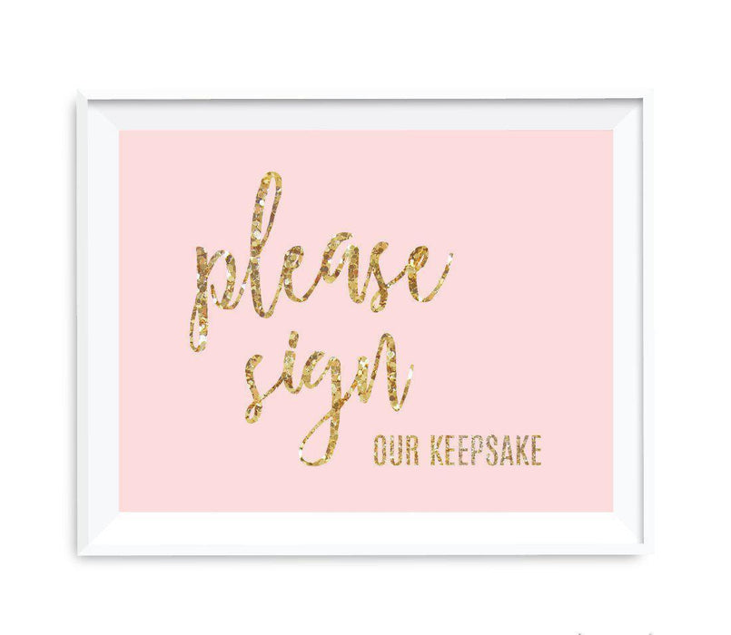 Blush Pink Gold Glitter Print Wedding Party Signs-Set of 1-Andaz Press-Sign Our Keepsake-