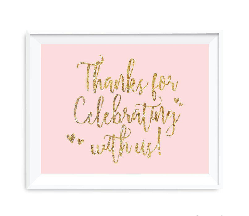 Blush Pink Gold Glitter Print Wedding Party Signs-Set of 1-Andaz Press-Thank You For Celebrating With Us-