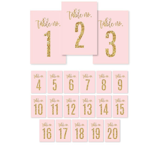 Blush Pink Gold Glitter Print Wedding Table Numbers-Set of 20-Andaz Press-1-20-