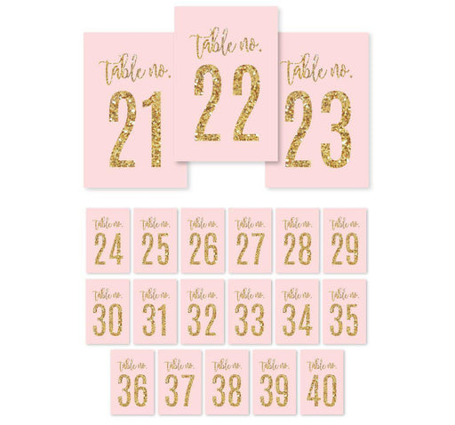 Blush Pink Gold Glitter Print Wedding Table Numbers-Set of 20-Andaz Press-21-40-