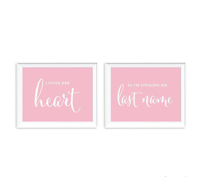 Blush Pink Wedding Signs, 2-Pack-Set of 2-Andaz Press-I Stole Her Heart, So I'm Stealing His Last Name-