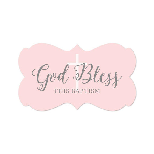 Blush Pink and Gray Baby Girl Baptism Fancy Frame Label Stickers, God Bless This Baptism-set of 36-Andaz Press-