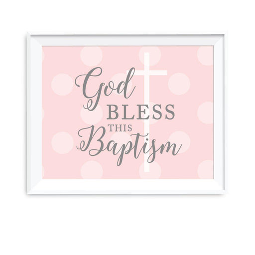 Blush Pink and Gray Baby Girl Baptism Party Sign, God Bless This Baptism-set of 1-Andaz Press-