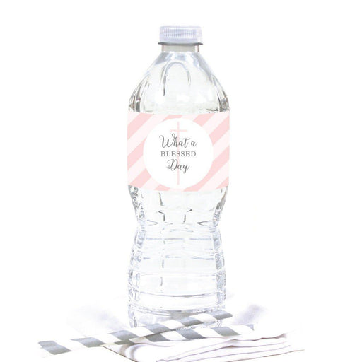 Blush Pink and Gray Baby Girl Baptism Water Bottle Label Stickers, What a Blessed Day-set of 20-Andaz Press-