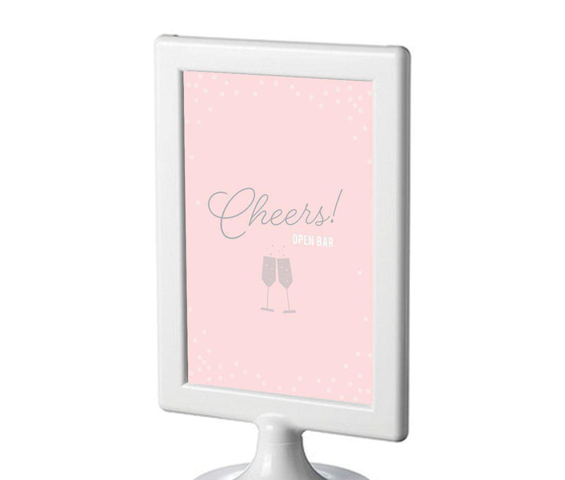 Blush Pink and Gray Pop Fizz Clink Wedding Framed Party Signs-Set of 1-Andaz Press-Open Bar Cheers!-