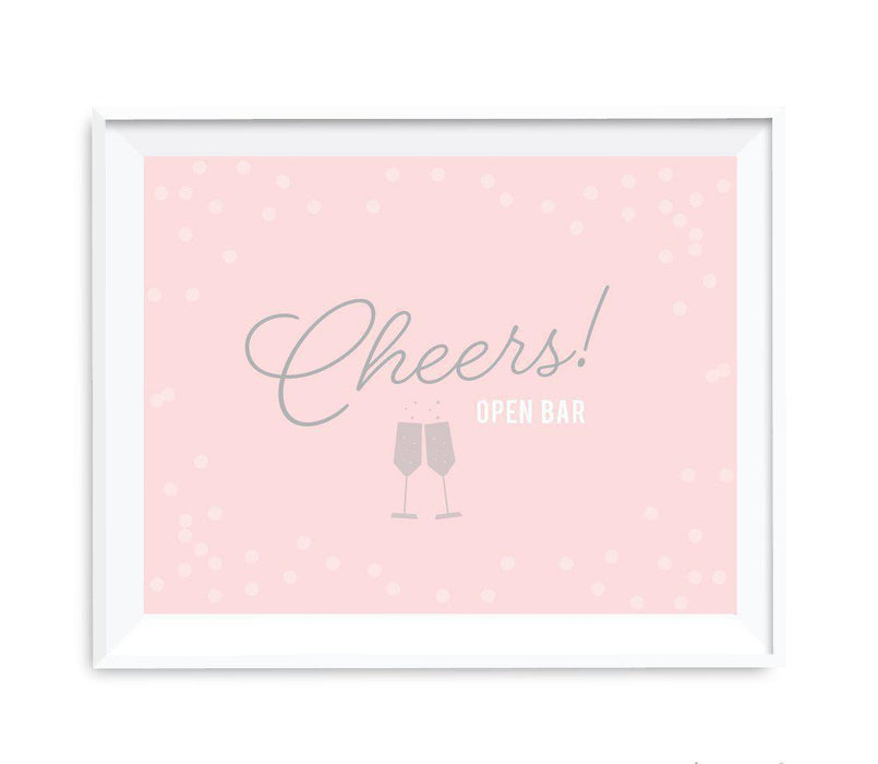Blush Pink and Gray Pop Fizz Clink Wedding Party Signs-Set of 1-Andaz Press-Open Bar Cheers!-