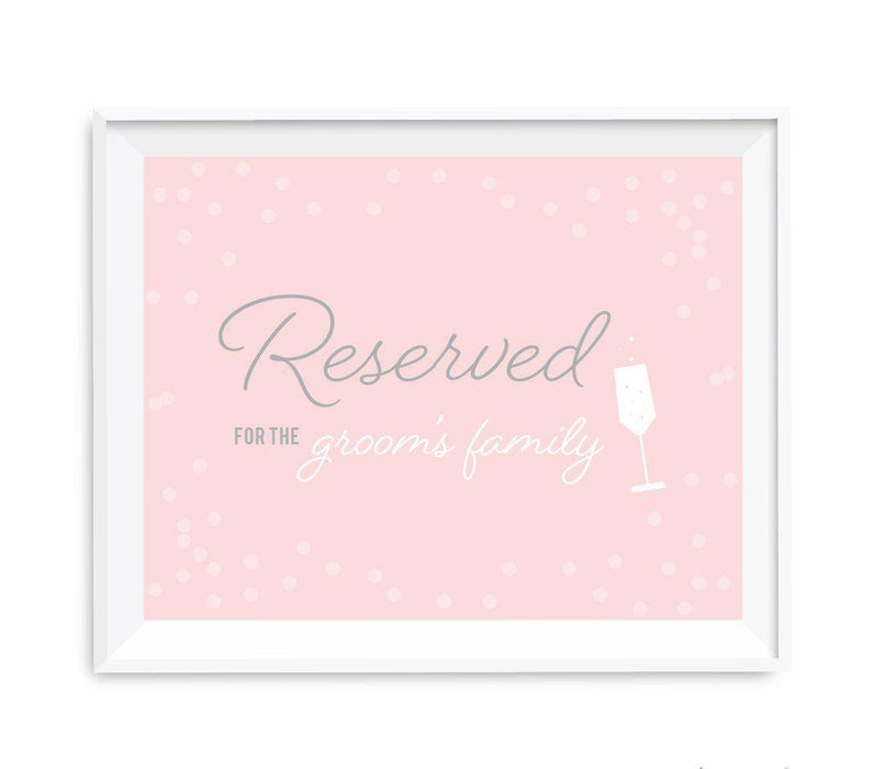 Blush Pink and Gray Pop Fizz Clink Wedding Party Signs-Set of 1-Andaz Press-Reserved For The Groom's Family-