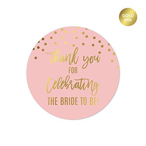 Blush Pink and Metallic Gold Confetti Polka Dots Bachelorette Party Label Stickers, Thank You for Celebrating The Bride to Be!-Set of 40-Andaz Press-
