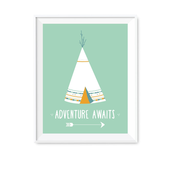 Boho Chic Tribal Baby Shower Wall Art Party Signs-Set of 1-Andaz Press-Adventure Awaits-