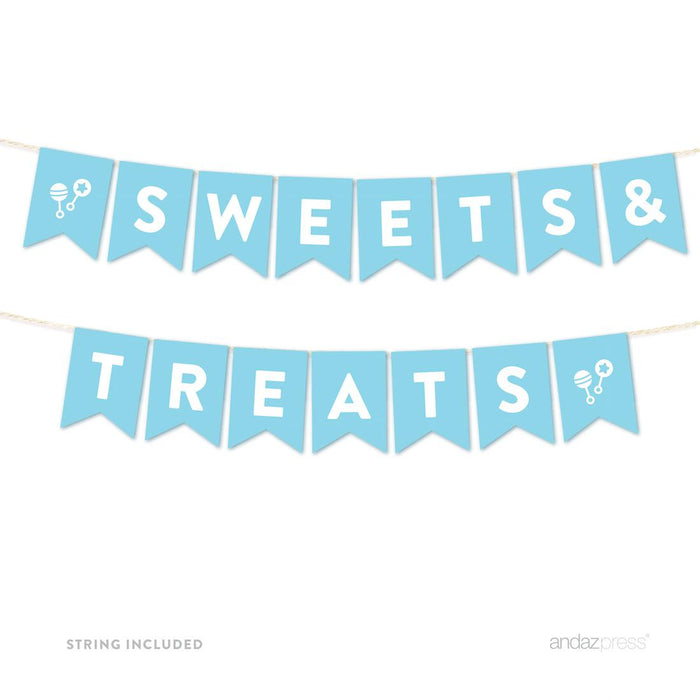 Boy Baby Shower Hanging Pennant Garland Party Banner-Set of 1-Andaz Press-Baby Blue-Sweets & Treats-