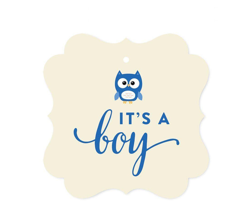 Boy Owl Baby Shower Fancy Frame Gift Tags-Set of 24-Andaz Press-Thank You For Celebrating With Us!-