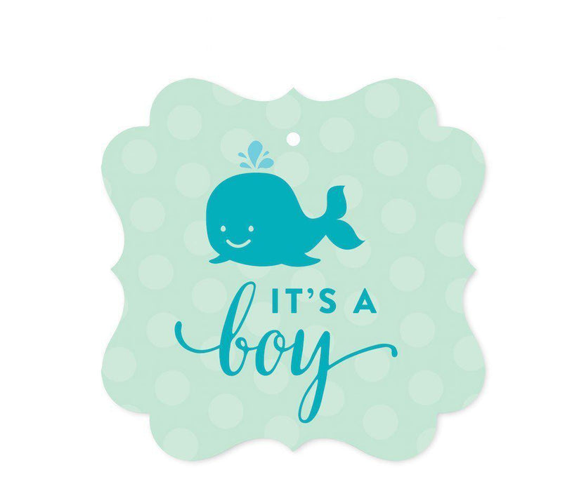 Boy Whale Nautical Baby Shower Fancy Frame Gift Tags-Set of 24-Andaz Press-Thank You For Celebrating With Us!-