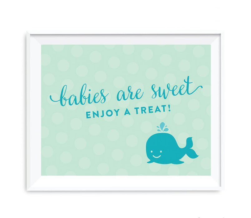 Boy Whale Nautical Baby Shower Party Signs-Set of 1-Andaz Press-Babies Are Sweet, Enjoy A Treat-