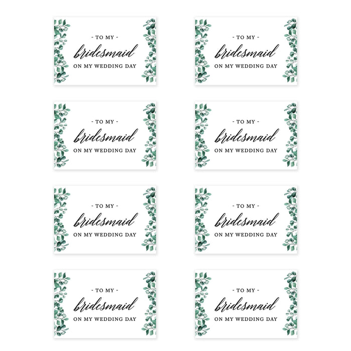 Bridesmaid Wedding Day Gift Cards with Envelopes, To My Bridesmaid on My Wedding Day Cards-Set of 8-Andaz Press-Frosted Green Leaves-