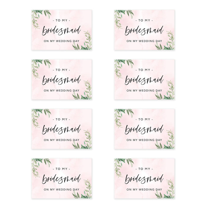 Bridesmaid Wedding Day Gift Cards with Envelopes, To My Bridesmaid on My Wedding Day Cards-Set of 8-Andaz Press-Greenery Leaves 1-