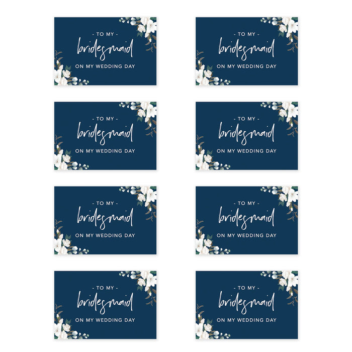 Bridesmaid Wedding Day Gift Cards with Envelopes, To My Bridesmaid on My Wedding Day Cards-Set of 8-Andaz Press-Navy Blue White Florals-
