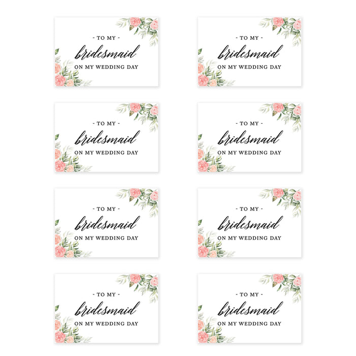 Bridesmaid Wedding Day Gift Cards with Envelopes, To My Bridesmaid on My Wedding Day Cards-Set of 8-Andaz Press-Peach Pink Roses-