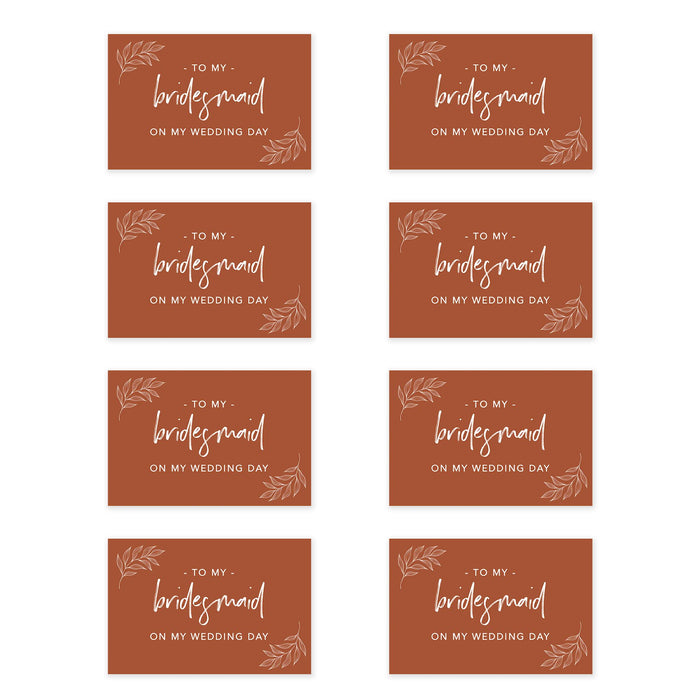 Bridesmaid Wedding Day Gift Cards with Envelopes, To My Bridesmaid on My Wedding Day Cards-Set of 8-Andaz Press-Terracotta Line Leaves-