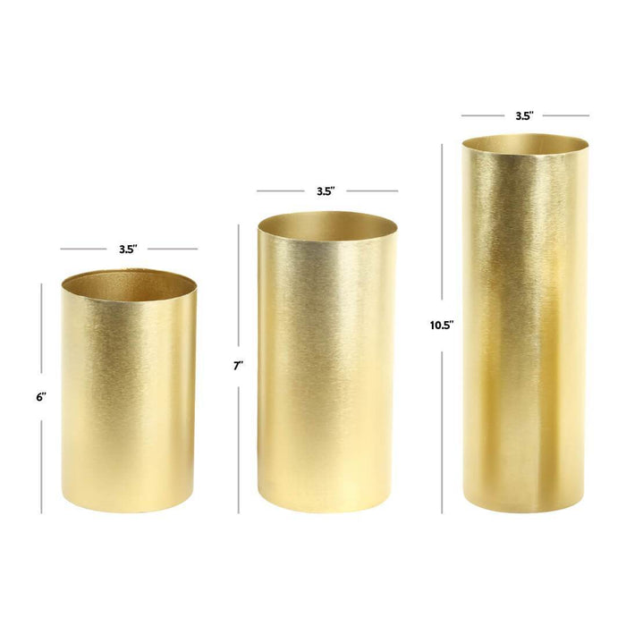 Brushed Metal Cylinder Vase Set-Set of 3-Koyal Wholesale-Gold-