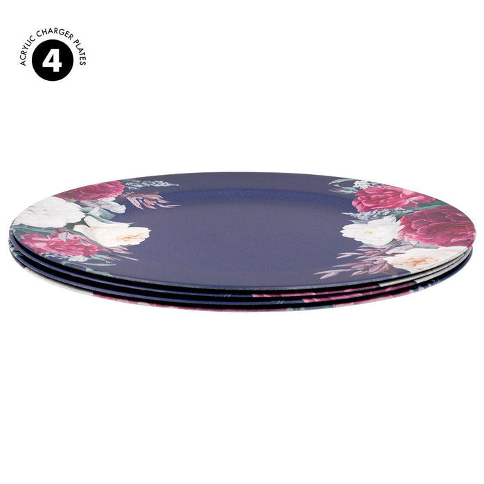 Burgundy Navy Floral Acrylic Charger Plates-Set of 4-Koyal Wholesale-