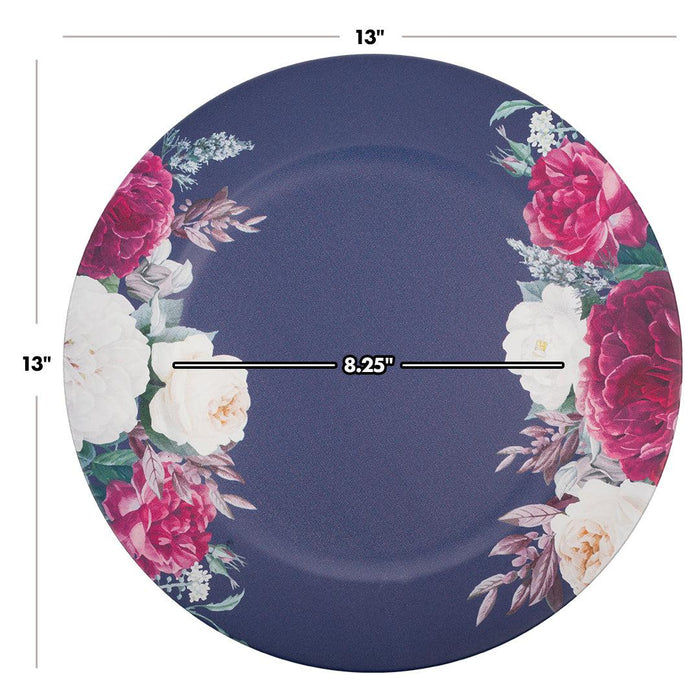 Burgundy Navy Floral Acrylic Charger Plates-Set of 4-Koyal Wholesale-