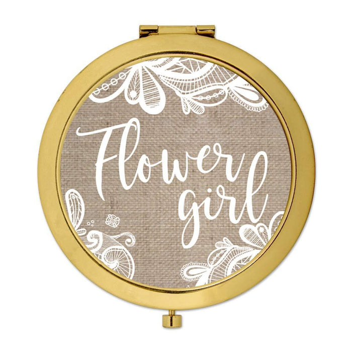 Burlap Lace Gold Compact Mirror-Set of 1-Andaz Press-Gold Flower Girl-