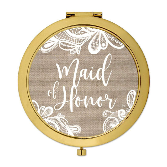 Burlap Lace Gold Compact Mirror-Set of 1-Andaz Press-Gold Maid of Honor-