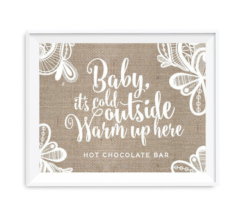 Burlap Lace Wedding Party Signs-Set of 1-Koyal Wholesale-Baby It's Cold Outside - Hot Chocolate-