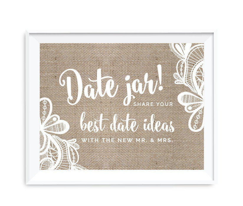 Burlap Lace Wedding Party Signs-Set of 1-Koyal Wholesale-Date Jar - Share Best Date Idea-