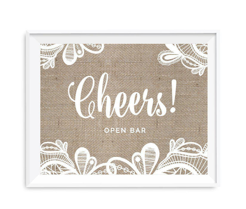 Burlap Lace Wedding Party Signs-Set of 1-Koyal Wholesale-Open Bar Cheers!-
