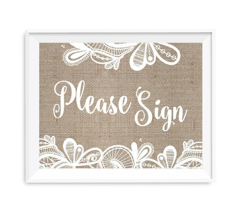 Burlap Lace Wedding Party Signs-Set of 1-Koyal Wholesale-Please Sign-