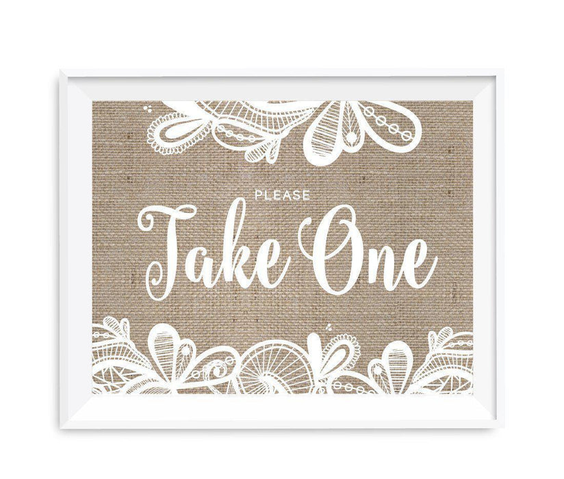 Burlap Lace Wedding Party Signs-Set of 1-Koyal Wholesale-Please Take One-