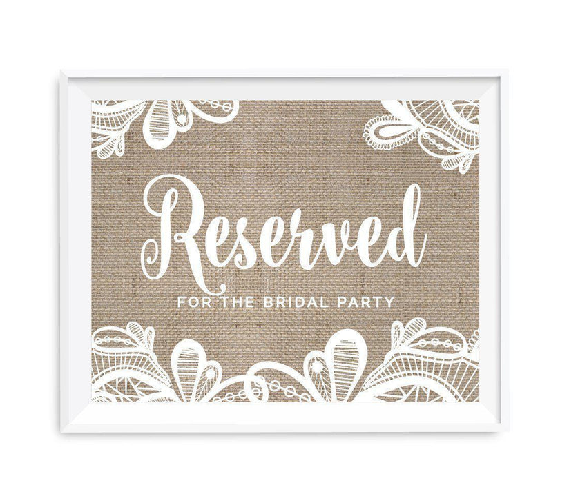 Burlap Lace Wedding Party Signs-Set of 1-Koyal Wholesale-Reserved For The Bridal Party-