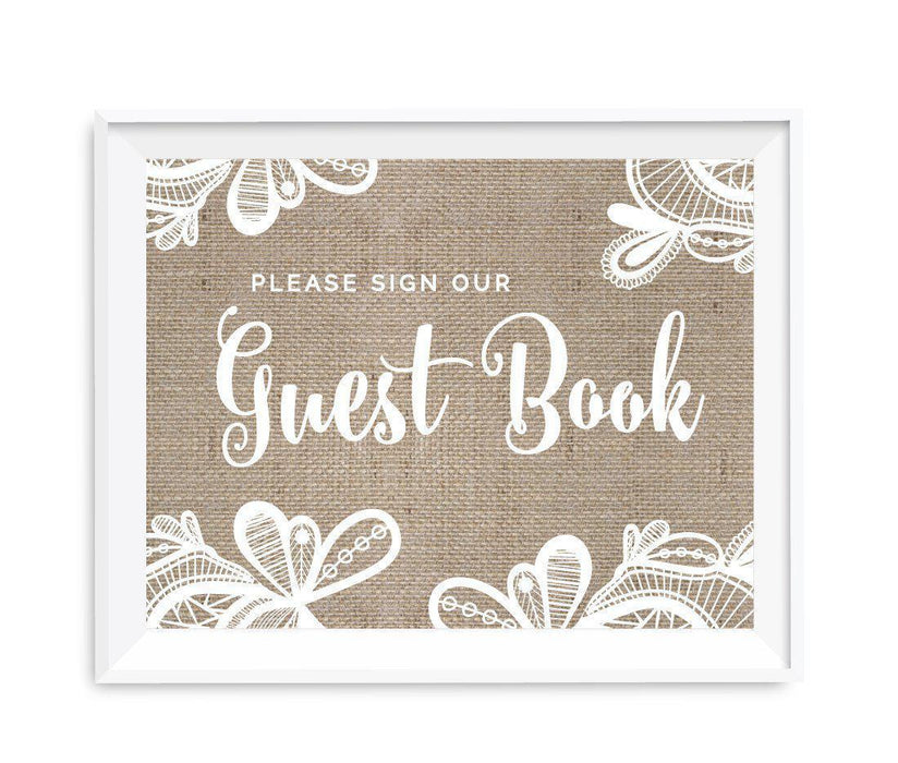 Burlap Lace Wedding Party Signs-Set of 1-Koyal Wholesale-Sign Our Guestbook-