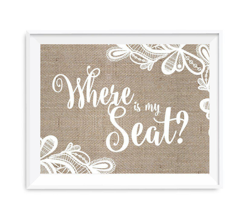 Burlap Lace Wedding Party Signs-Set of 1-Koyal Wholesale-Where Is My Seat?-