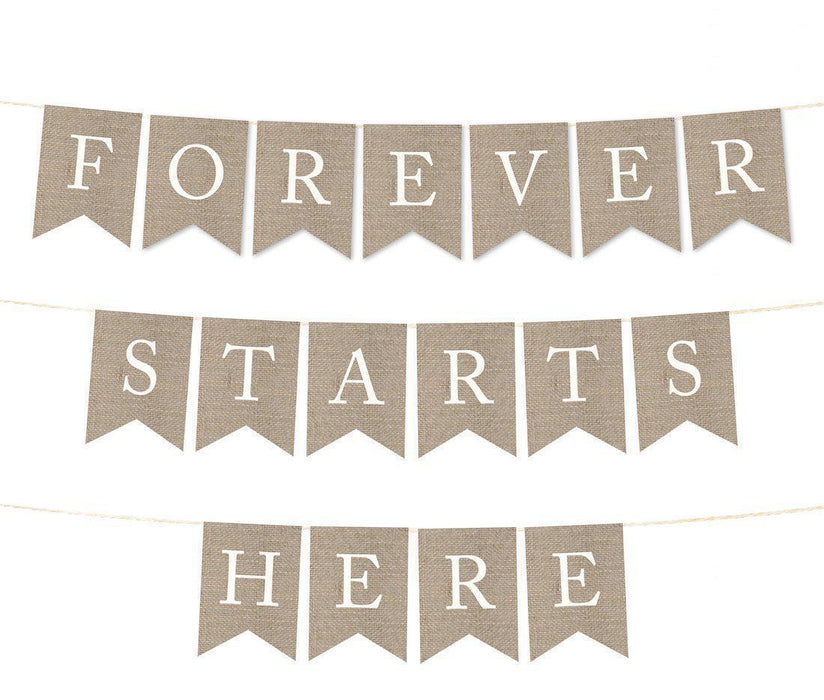 Burlap Wedding Pennant Party Banner-Set of 1-Andaz Press-Forever Starts Here-