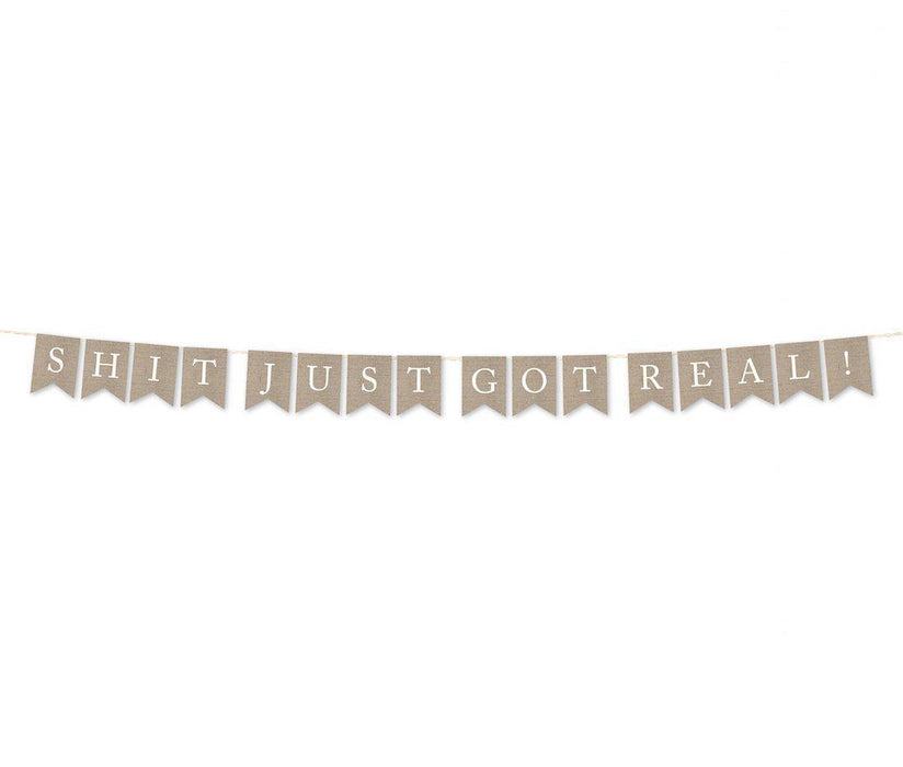Burlap Wedding Pennant Party Banner-Set of 1-Andaz Press-Shit Just Got Real-