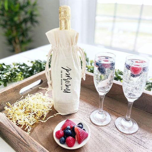 Canvas Wine Bag, Wine Bottle Cover, Wedding Canvas Wine Bag-Set of 1-Andaz Press-Eat, Drink, And Be Married-